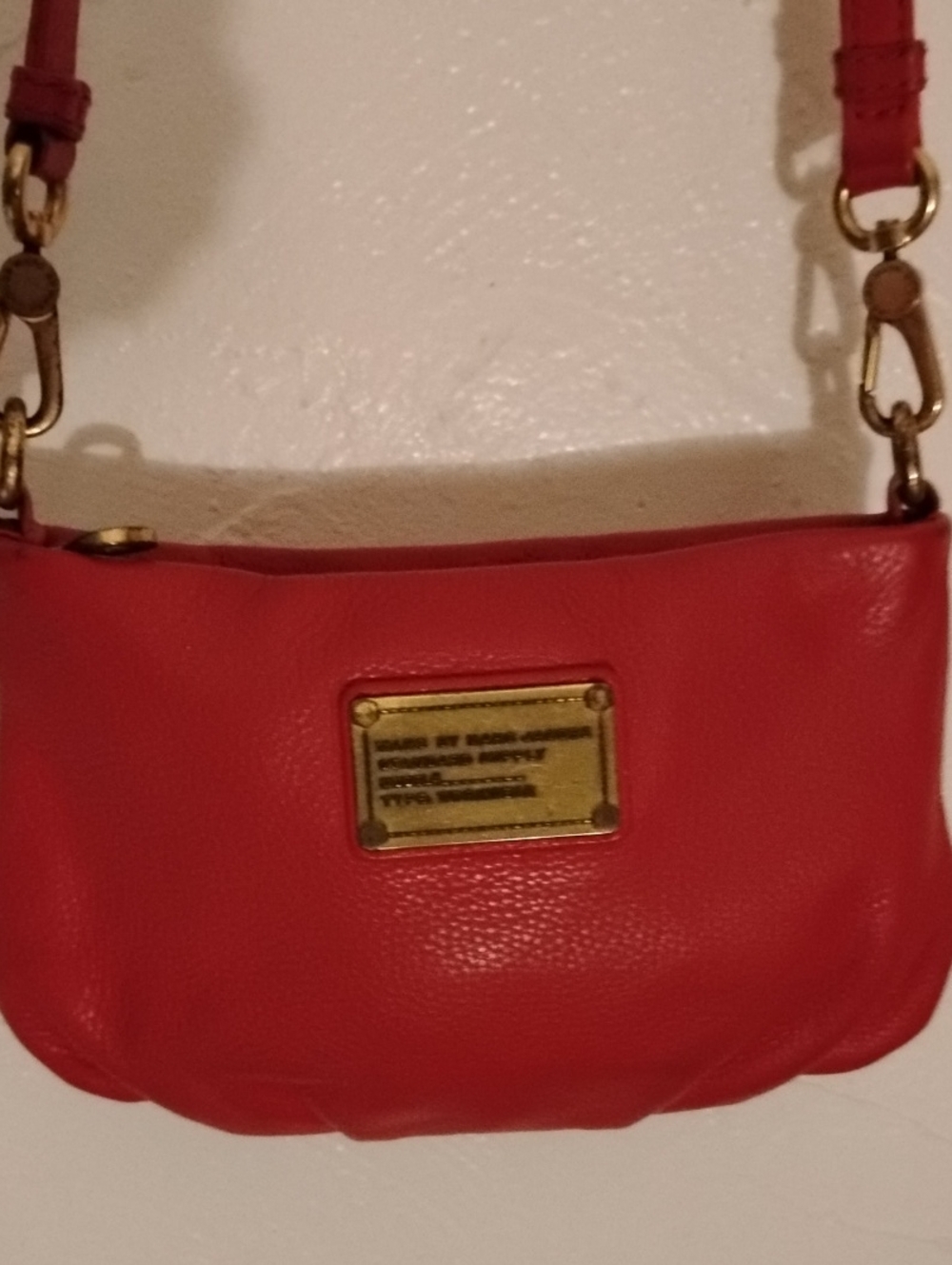 Marc By Marc Jacobs Dark Pink Leather Crossbody Bag with Gold Plaque